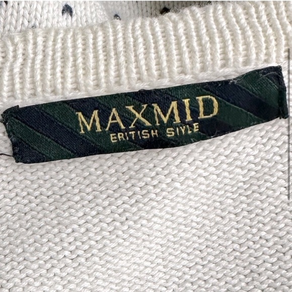 Maxmid Cream Navy Jacquard Moose Print Fair Isle Button Up Knit Cardigan S - Picture 3 of 11